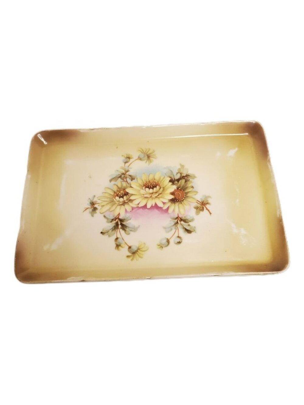 Antique Royal Bruxonia Austria Art Pottery Dresser Tray Yellow Florals